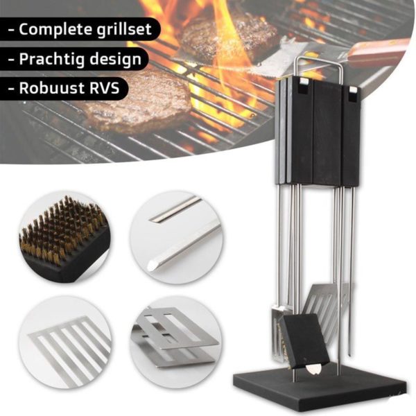 QDO Roestvrijstalen Barbecue- /Grillset Deluxe met standaard