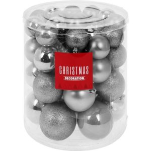 Kerstballenset - 44 stuks plastic - zilver