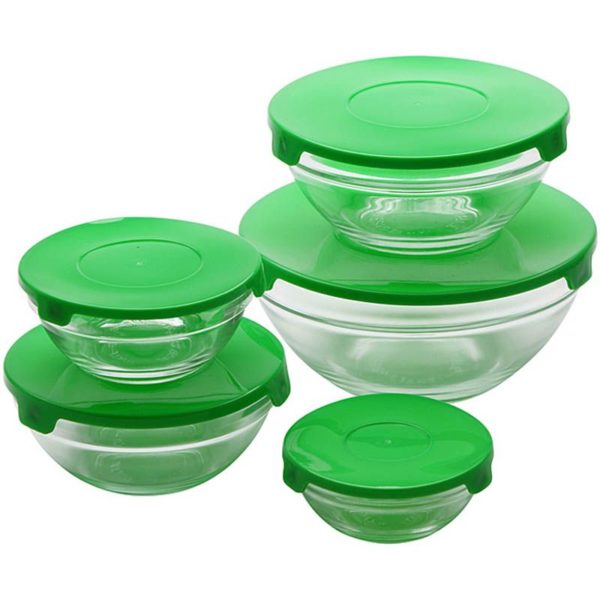 Renberg Glazen Voorraadschalen - 10 schalen + 10 deksels - groen