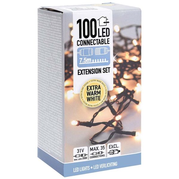 Koppelbare Kerstverlichting - 100 LED - 7.5m - extra warm wit