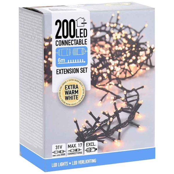 Koppelbare Kerstverlichting - 200 LED - 6m - extra warm wit