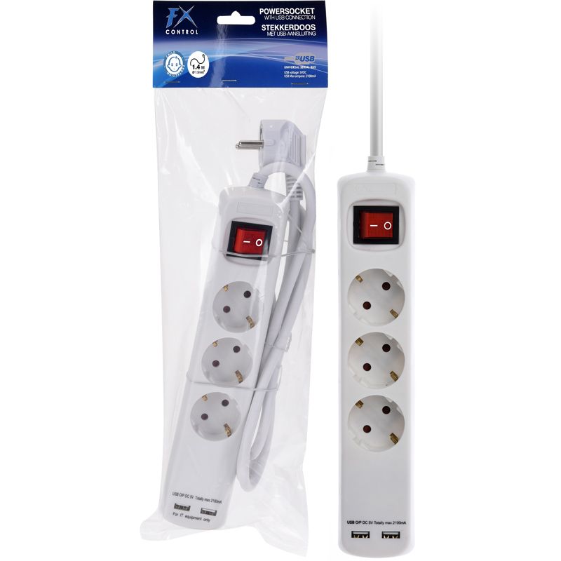 Stekkerdoos 3V - RA - 2x USB - 1.40m - 3x1.5mm Stekkerdoos 3V - RA - 2x USB - 1.40m - 3x1.5mm