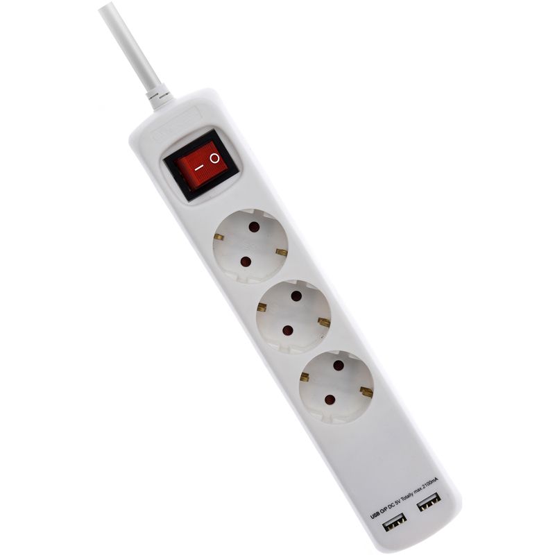 Stekkerdoos 3V - RA - 2x USB - 1.40m - 3x1.5mm Stekkerdoos 3V - RA - 2x USB - 1.40m - 3x1.5mm - Afbeelding 2