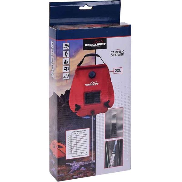 Campingdouche met thermometer - 20 liter - rood