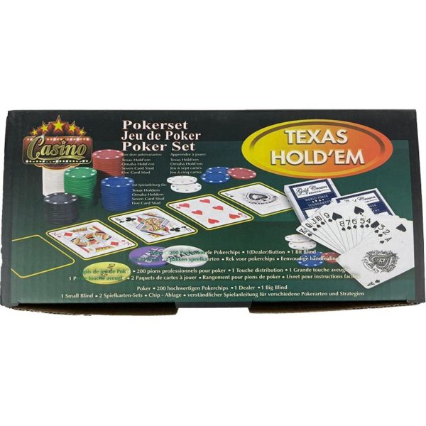 Pokerset 200 pokerchips - inclusief kaarten, pokermat en dealer, big blind en small blind