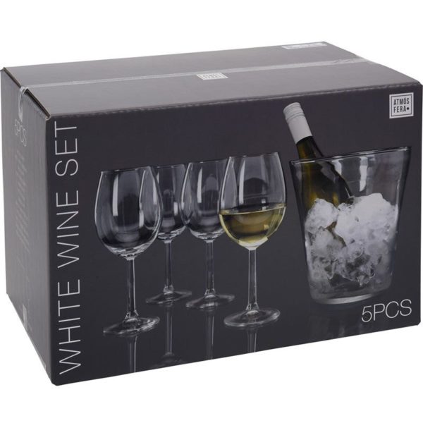 Wijnset - 4  witte Wijnglazen + Wijnkoeler