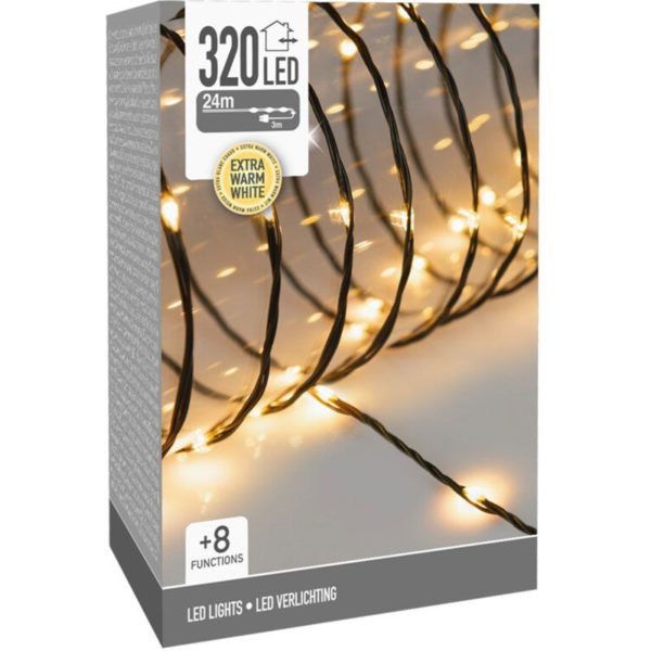 LED Verlichting 320 LED - 24 meter - extra warm wit - voor binnen en buiten - 8 Lichtfuncties - Soft Wire