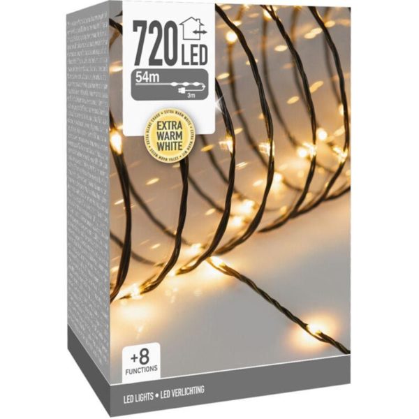 LED Verlichting 720 LED - 54 meter - extra warm wit - voor binnen en buiten - 8 Lichtfuncties - Soft Wire