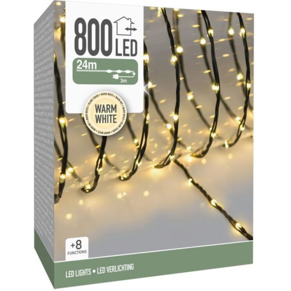 LED Verlichting 800 LED - 24 meter - warm wit - voor binnen en buiten - 8 Lichtfuncties - Soft Wire