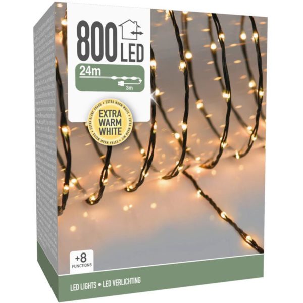 LED Verlichting 800 LED - 24 meter - extra warm wit - voor binnen en buiten - 8 Lichtfuncties - Soft Wire