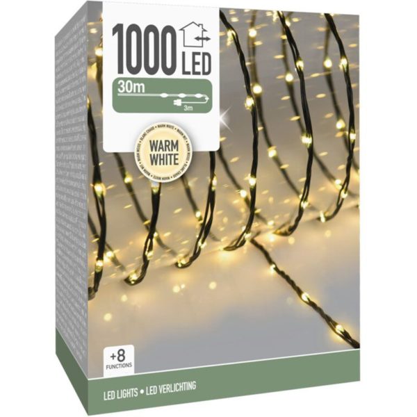 LED Verlichting 1000 LED - 30 meter - warm wit - voor binnen en buiten - 8 Lichtfuncties - Soft Wire