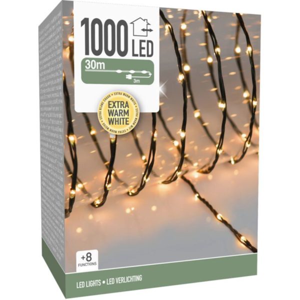 LED Verlichting 1000 LED - 30 meter - extra warm wit - voor binnen en buiten - 8 Lichtfuncties - Soft Wire