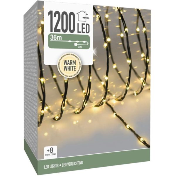LED Verlichting 1200 LED - 36 meter - warm wit - voor binnen en buiten - 8 Lichtfuncties - Soft Wire