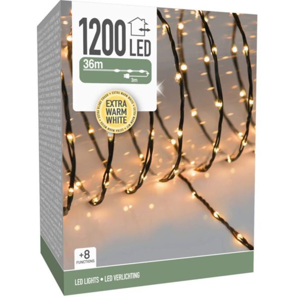 LED Verlichting 1200 LED - 36 meter - extra warm wit - voor binnen en buiten - 8 Lichtfuncties - Soft Wire