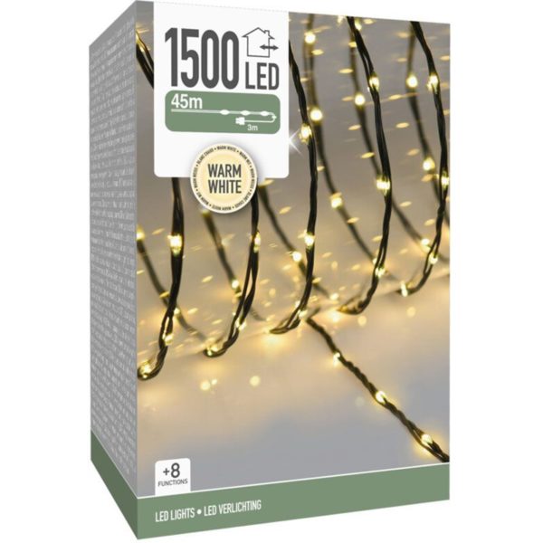 LED Verlichting 1500 LED - 45 meter - warm wit - voor binnen en buiten - 8 Lichtfuncties - Soft Wire