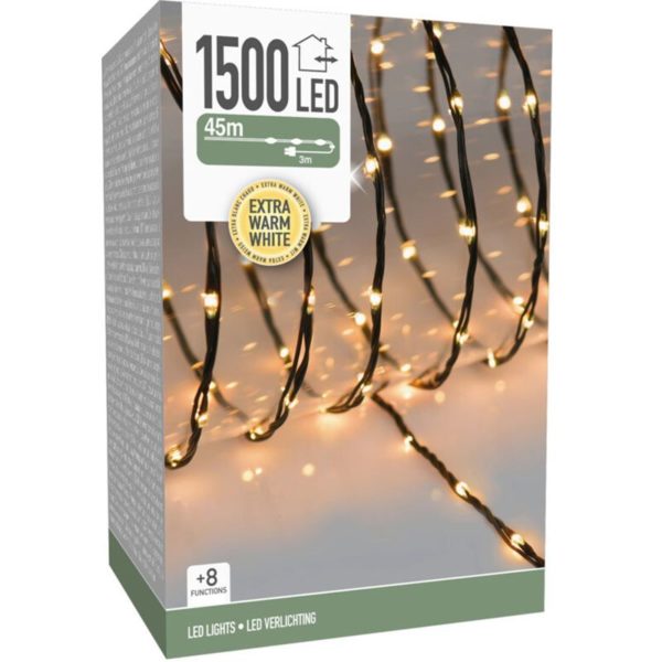 LED Verlichting 1500 LED - 45 meter - extra warm wit - voor binnen en buiten - 8 Lichtfuncties - Soft Wire