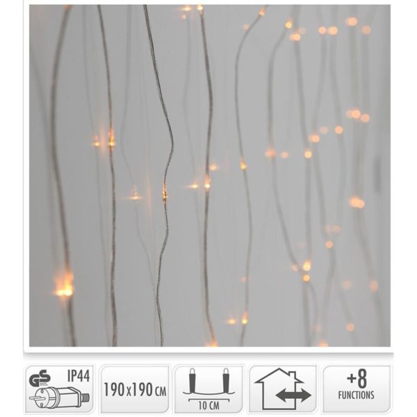 Lichtgordijn 190x190cm - gelijke lengtes - 400 LED's - extra warm wit - Soft Wire