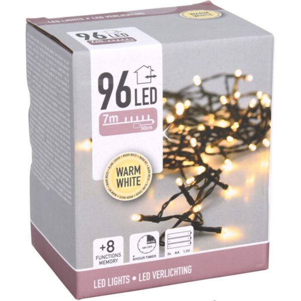 LED-verlichting 96 LED's - warm wit - op batterij - met timer en geheugen