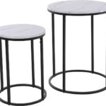 Bijzettafels -  Marmerlook -  wit - 40xH50 en 30xH40 cm