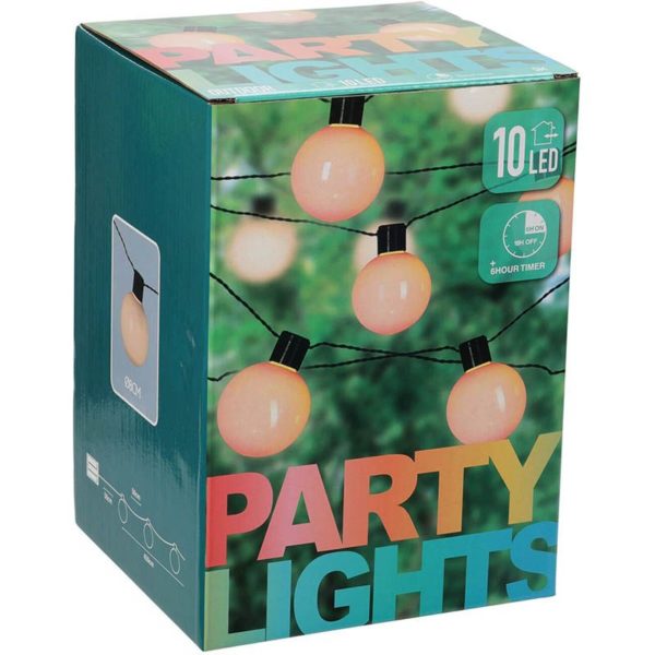Partytentverlichting Lichtsnoer - 500 cm - 10 LED Lampen - Warm Wit - Timer - op Batterijen