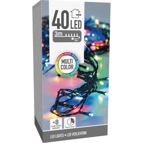 Kerstverlichting 40 led- 3m - multicolor - Timer - Lichtfuncties - Geheugen - Buiten