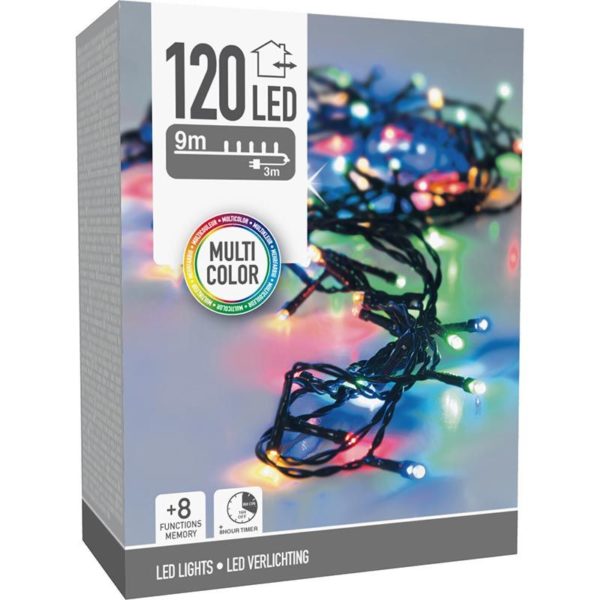 Kerstverlichting 120 led- 9m - multicolor - Timer - Lichtfuncties - Geheugen - Buiten