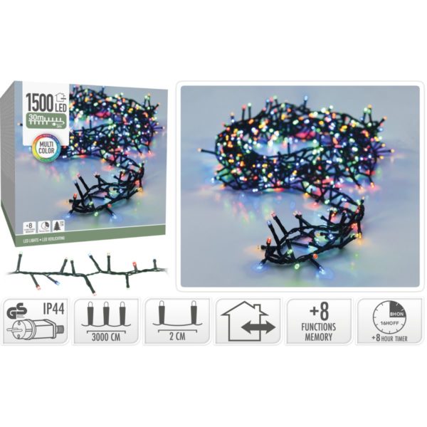Microcluster - 1800 led - 36m - multicolor - Timer - Lichtfuncties - Geheugen - Buiten