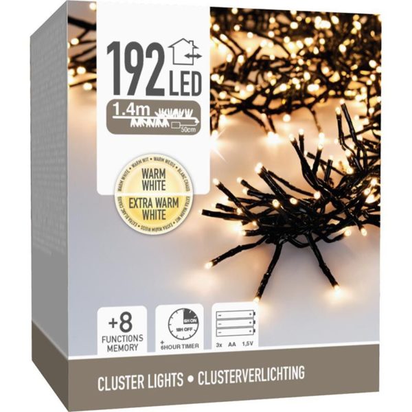 Clusterverlichting 192 led -  1.4m - two tone romantic - Batterij - Lichtfuncties - Geheugen - Timer