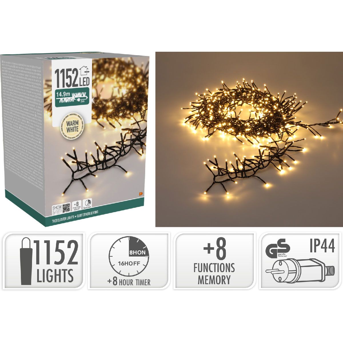 Treecluster Kerstboomverlichting - 1152led - warm wit Treecluster Kerstboomverlichting - 1152led - warm wit