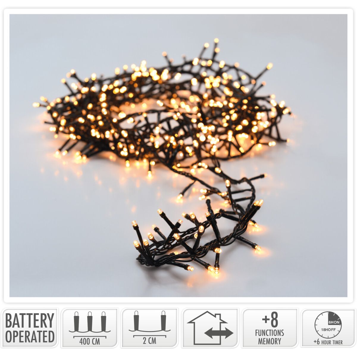 Micro Cluster 200 led - 4m - two tone romantic - Batterij - Lichtfuncties - Geheugen - Timer Micro Cluster 200 led - 4m - two tone romantic - Batterij - Lichtfuncties - Geheugen - Timer - Afbeelding 2
