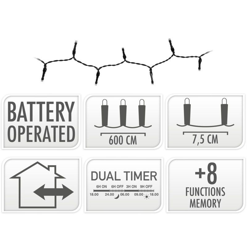 LED-verlichting 80 LED - warm wit - op batterij - 8 Lichtfuncties - Dual-Timer LED-verlichting 80 LED - warm wit - op batterij - 8 Lichtfuncties - Dual-Timer - Afbeelding 2