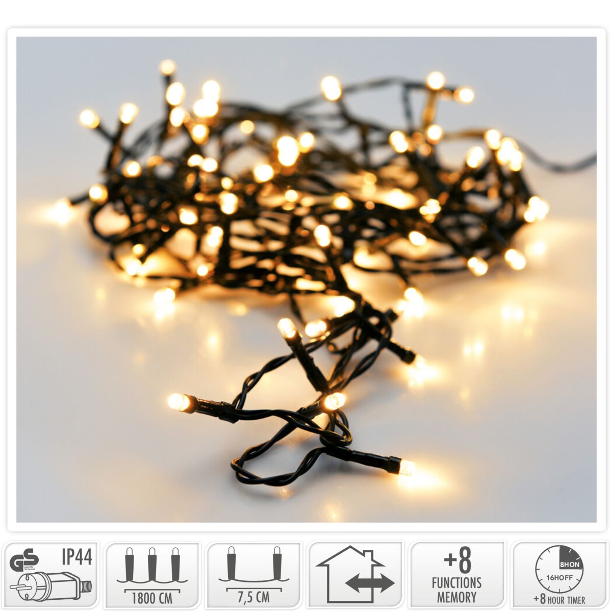 Kerstverlichting 240 led- 18m - extra warm wit - Timer - Lichtfuncties - Geheugen - Buiten Kerstverlichting 240 led- 18m - extra warm wit - Timer - Lichtfuncties - Geheugen - Buiten