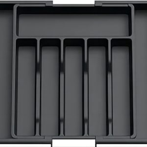 Verstelbare Bestekbak - Uitschuifbaar naar 8 Vaks - 33-57 x 38 x 5.5 cm - Zwart