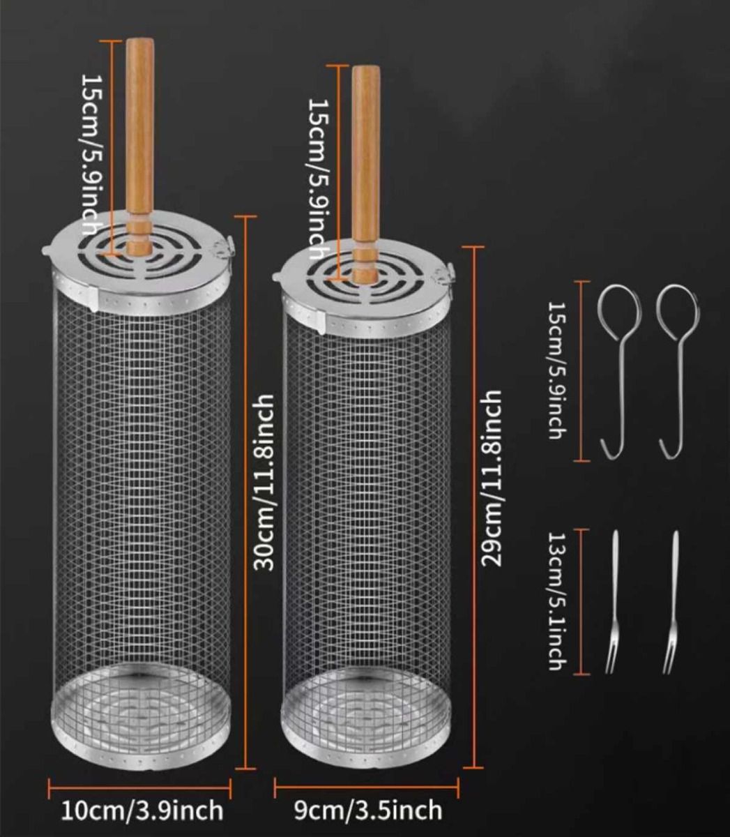 Ceruzo Grillmand - set van 2 - rollend Grillrooster - 30 cm Ceruzo Grillmand - set van 2 - rollend Grillrooster - 30 cm - Afbeelding 3