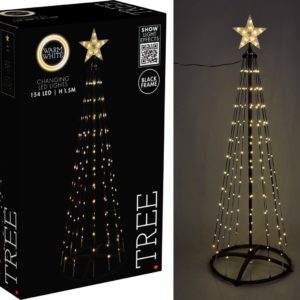 Kerstboom - Vlaggenmast - 150cm - 154 LED - Zwart Frame - Warm Wit