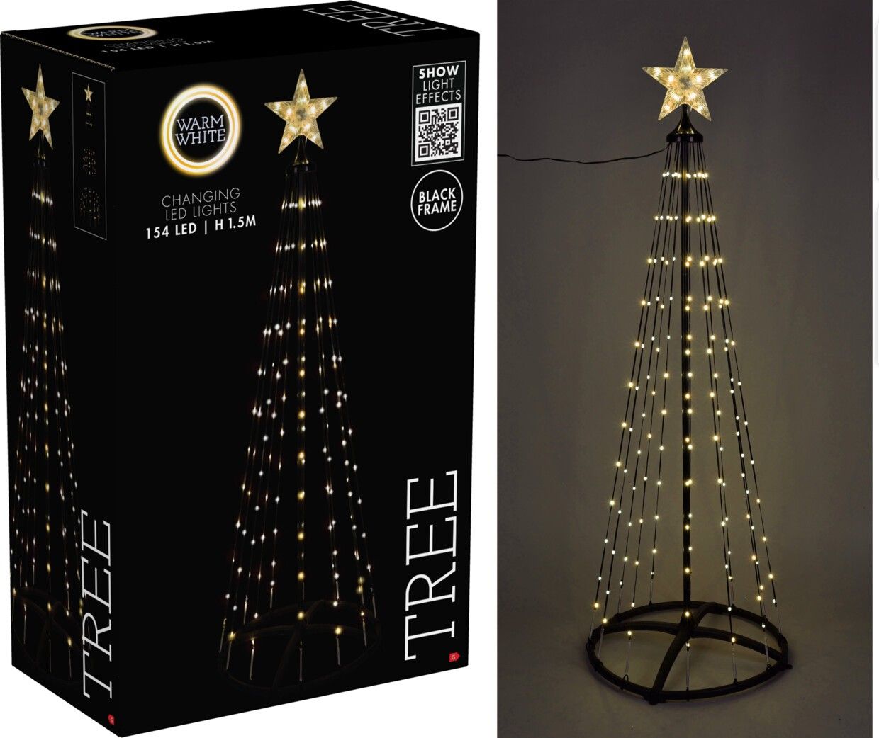 Kerstboom - Vlaggenmast - 150cm - 154 LED - Zwart Frame - Warm Wit Kerstboom - Vlaggenmast - 150cm - 154 LED - Zwart Frame - Warm Wit