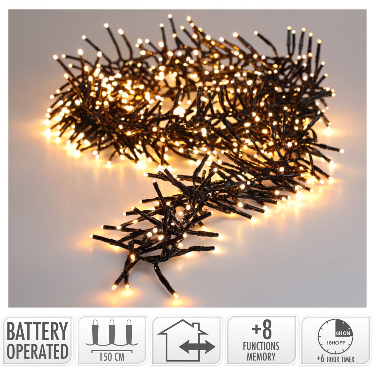 Clusterverlichting 192 led - 1.4m - two tone romantic - Batterij - Lichtfuncties - Geheugen - Timer Clusterverlichting 192 led - 1.4m - two tone romantic - Batterij - Lichtfuncties - Geheugen - Timer