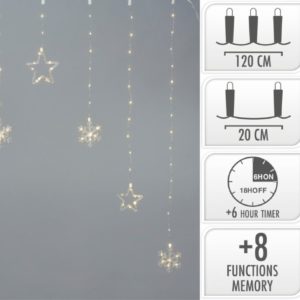 Kerstverlichting Lichtgordijn -Sterren - Sneeuwvlokken - 120x120cm - op batterijen