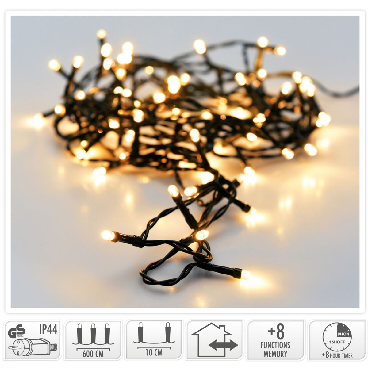 Kerstverlichting 80 led- 6m - extra warm wit - Timer - Lichtfuncties - Geheugen - Buiten Kerstverlichting 80 led- 6m - extra warm wit - Timer - Lichtfuncties - Geheugen - Buiten
