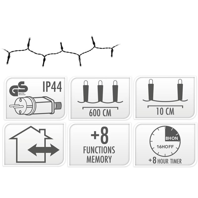 Kerstverlichting 80 led- 6m - extra warm wit - Timer - Lichtfuncties - Geheugen - Buiten Kerstverlichting 80 led- 6m - extra warm wit - Timer - Lichtfuncties - Geheugen - Buiten - Afbeelding 5
