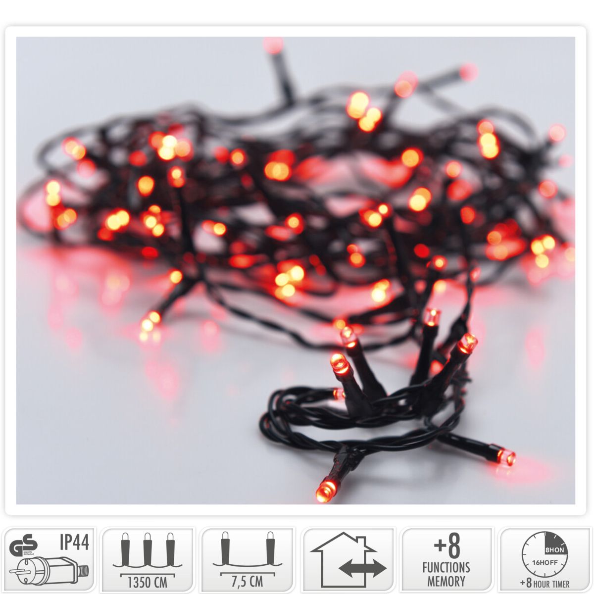 Kerstverlichting 180 led- 13.5m - rood - Timer - Lichtfuncties - Geheugen - Buiten Kerstverlichting 180 led- 13.5m - rood - Timer - Lichtfuncties - Geheugen - Buiten