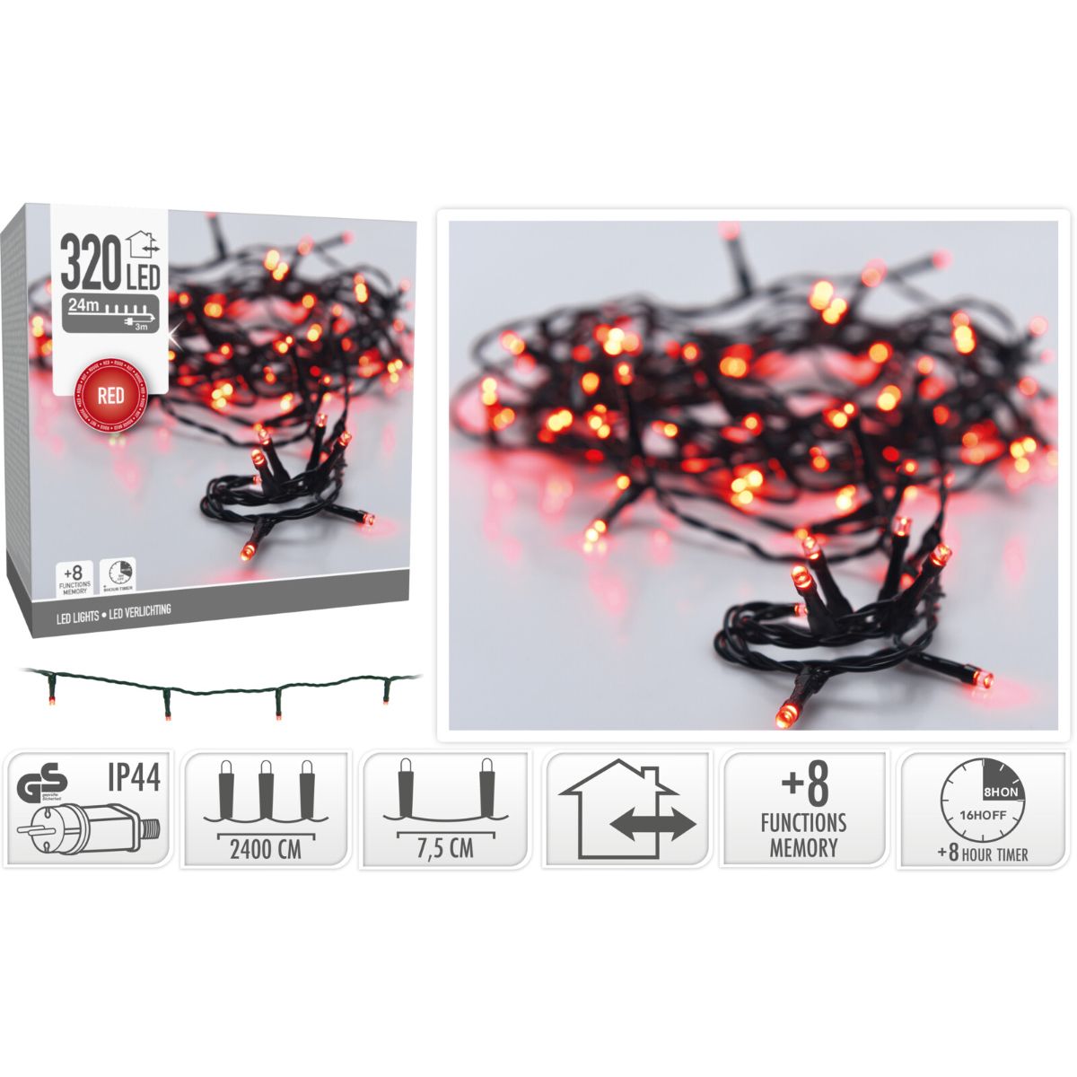 Kerstverlichting 320 led- 24m - rood - Timer - Lichtfuncties - Geheugen - Buiten Kerstverlichting 320 led- 24m - rood - Timer - Lichtfuncties - Geheugen - Buiten - Afbeelding 2