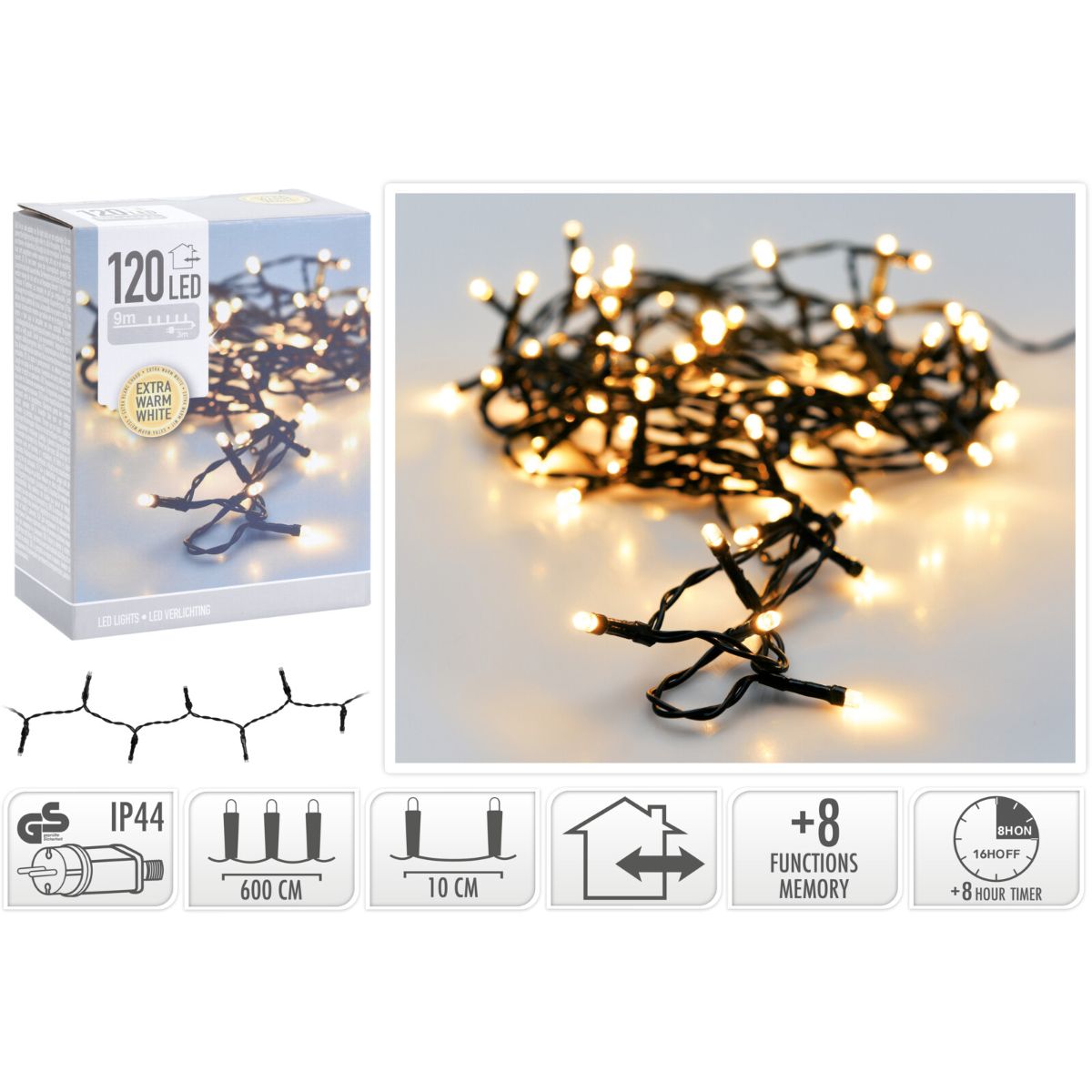 Kerstverlichting 120 led- 9m - extra warm wit - Timer - Lichtfuncties - Geheugen - Buiten Kerstverlichting 120 led- 9m - extra warm wit - Timer - Lichtfuncties - Geheugen - Buiten - Afbeelding 2