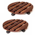 Ceruzo 2x Plantentrolley met Wieltjes - Rond 30 cm - Hout