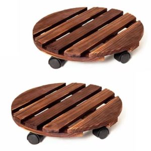 Ceruzo 2x Plantentrolley met Wieltjes - Rond 30 cm - Hout