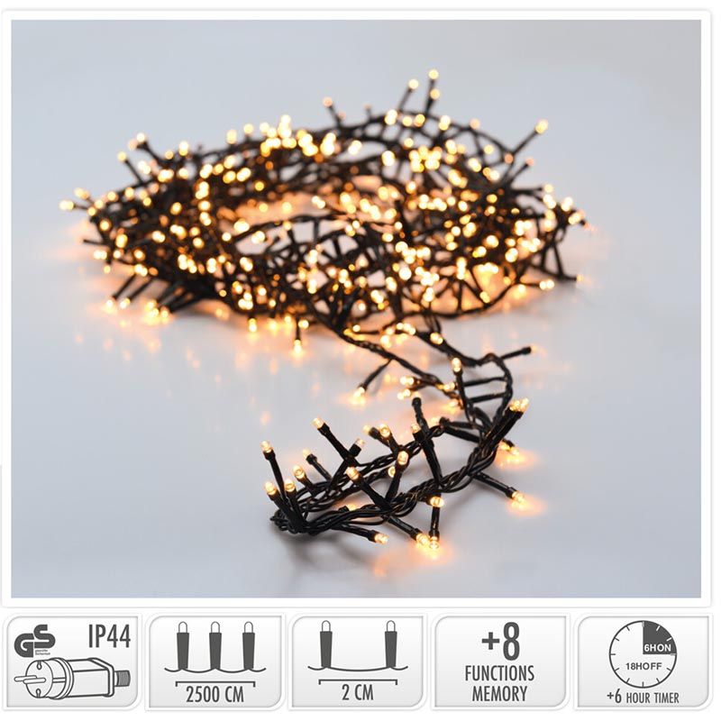 Micro Cluster met Haspel - 1250 LED - 25 meter - met timer - extra warm wit Micro Cluster met Haspel - 1250 LED - 25 meter - met timer - extra warm wit