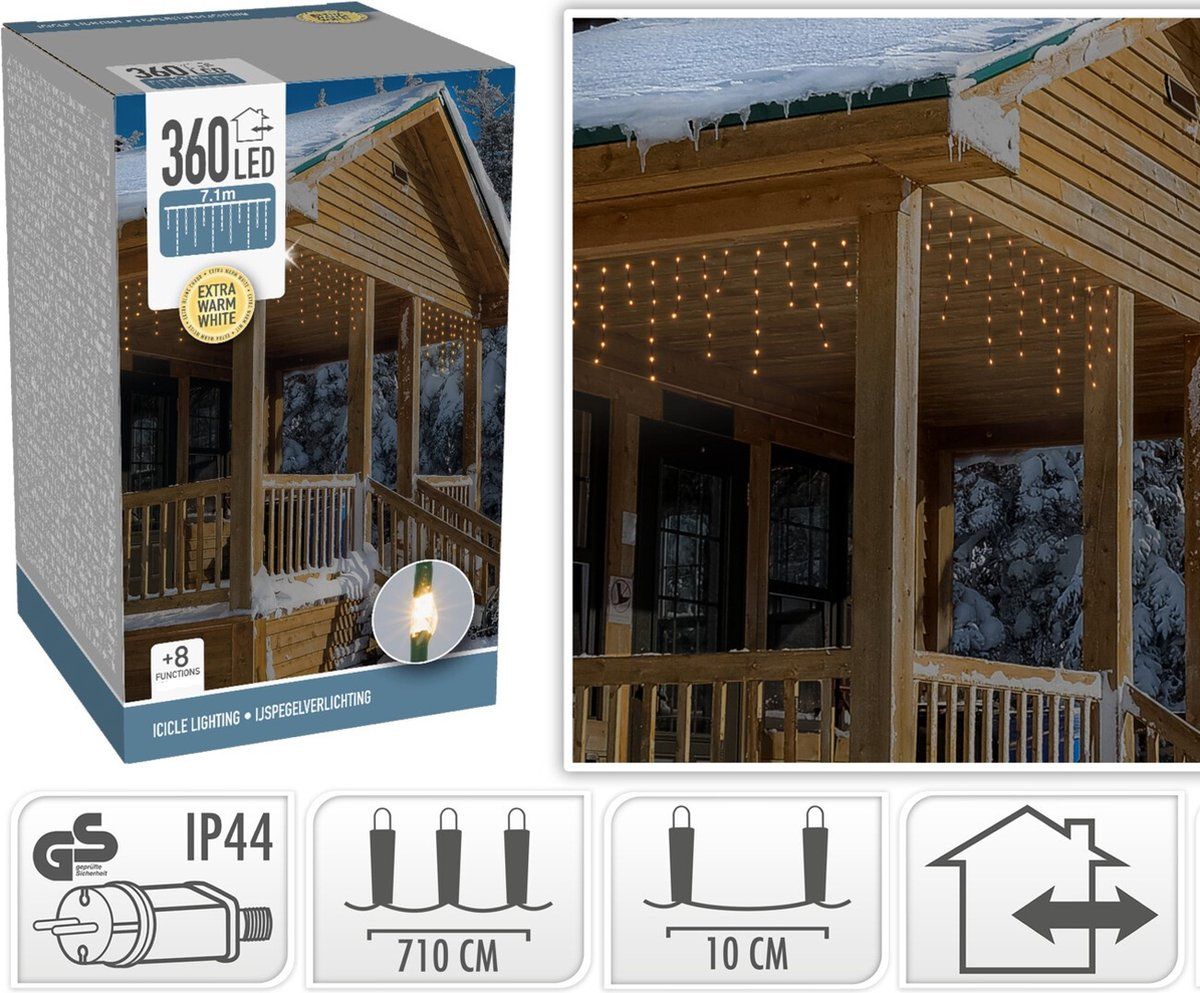 IJspegel Lichtgordijn - 7.10 meter - 360 LED's - extra warm wit - Soft Wire IJspegel Lichtgordijn - 7.10 meter - 360 LED's - extra warm wit - Soft Wire