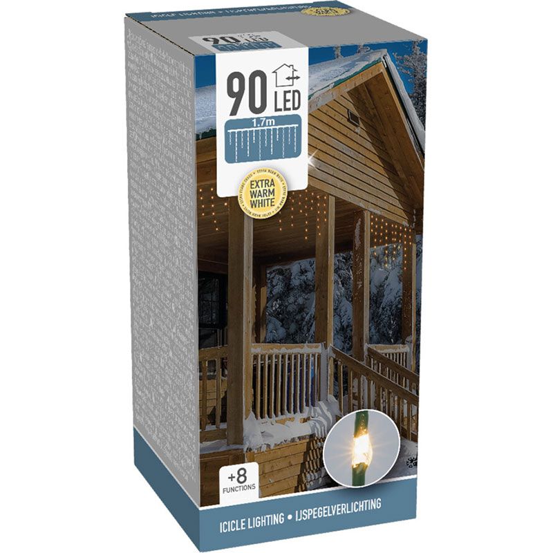 IJspegel Lichtgordijn - 1.70 meter - 90 LED's - extra warm wit - Soft Wire IJspegel Lichtgordijn - 1.70 meter - 90 LED's - extra warm wit - Soft Wire - Afbeelding 2