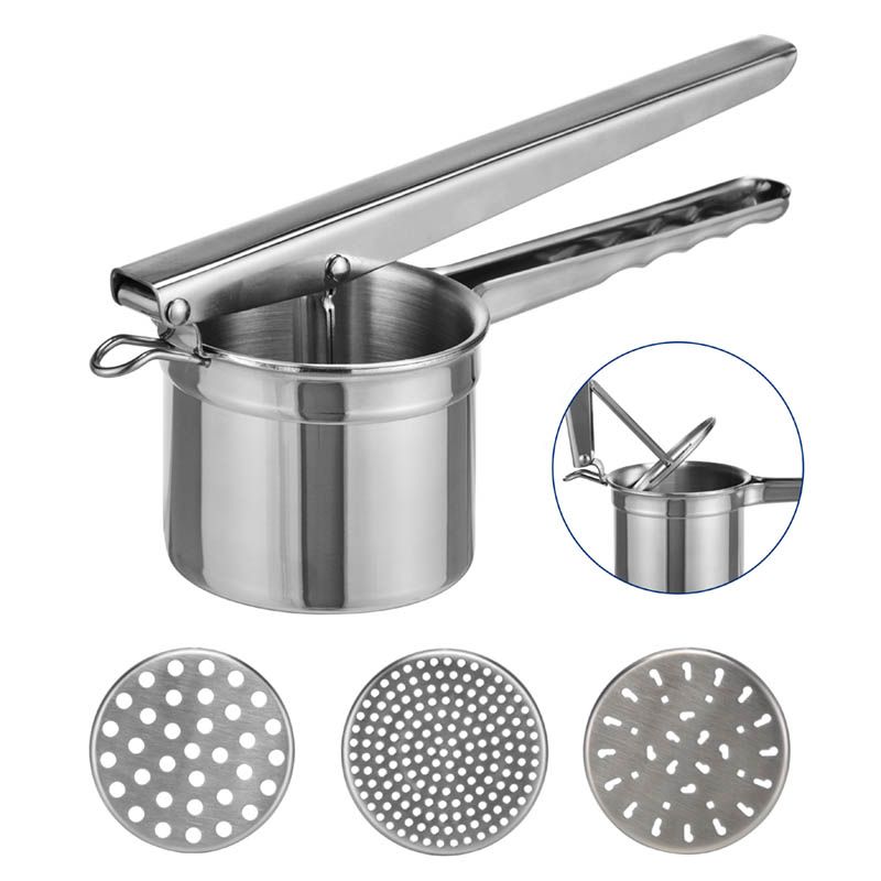 Ceruzo Pureestamper - Aardappelpers - RVS - met 3 losse schijven Ceruzo Pureestamper - Aardappelpers - RVS - met 3 losse schijven