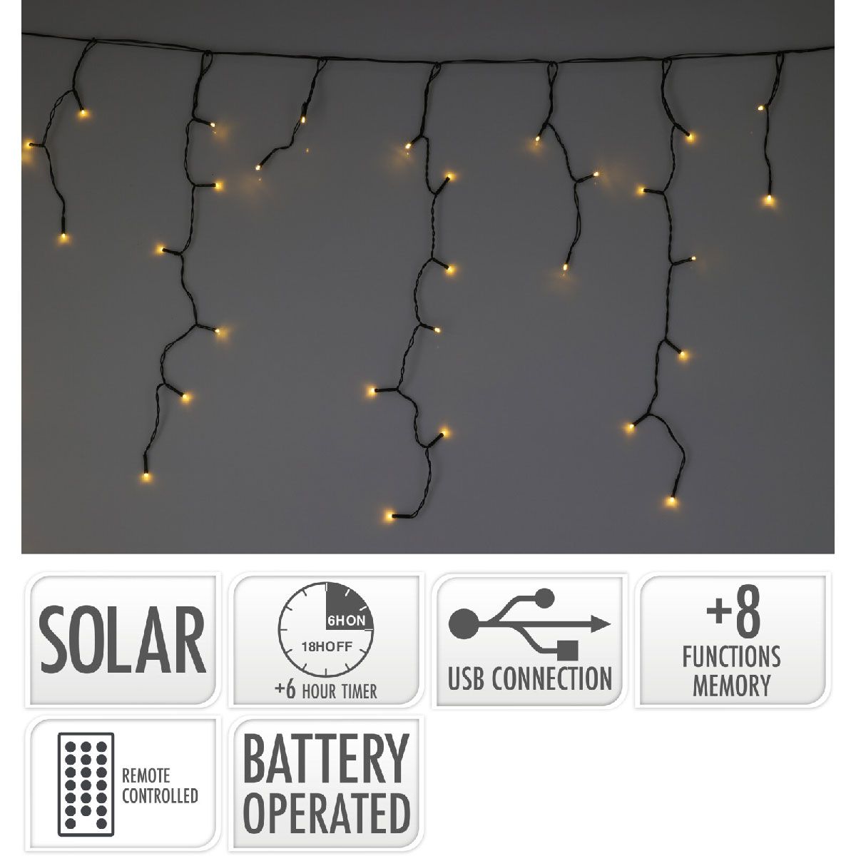 Solar IJspegelverlichting 780cm - 240 Led - USB oplaadbaar - Afstandsbediening Solar IJspegelverlichting 780cm - 240 Led - USB oplaadbaar - Afstandsbediening